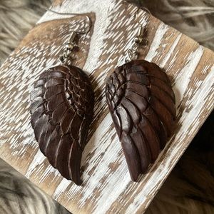 Gorgeous wood carved wing earrings